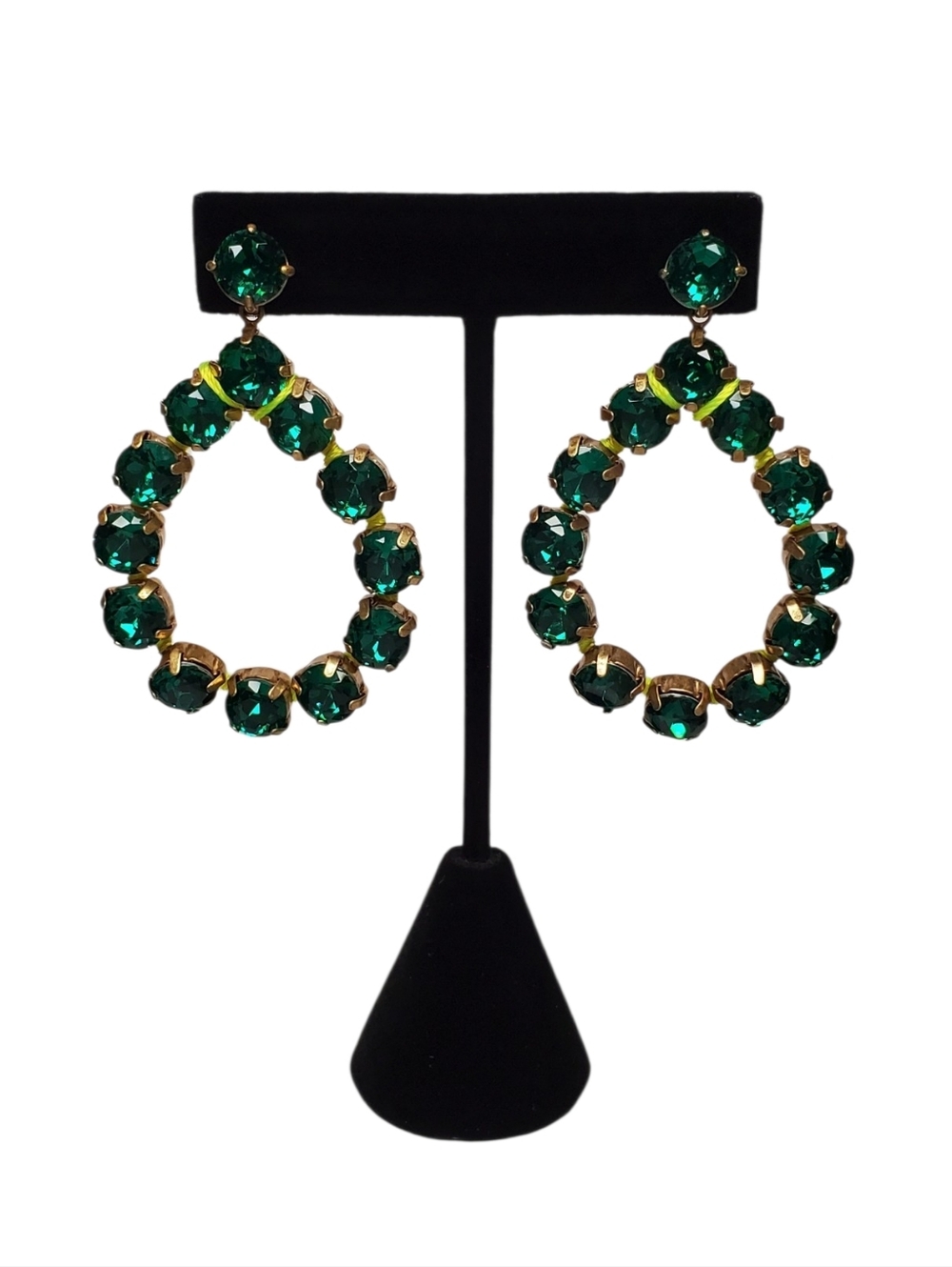 Estate Stella & Dot Neon Dream Emerald Green Crystal Teardrop Statement Earrings